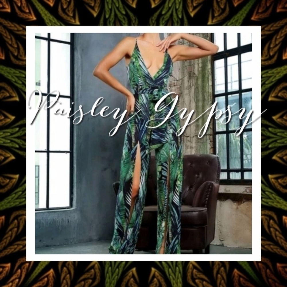 TROPICAL PRINT BELTED WRAPPED DRESS SUIT